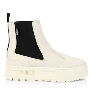 Puma Mayze Chelsea WMNS Suede White Cream Marshmallow Black Boots -worn once